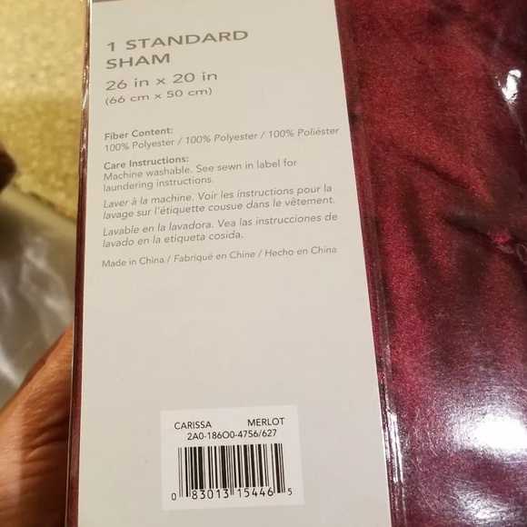 CROSCILL CARISSA Holiday Pillow Sham Cover Red Merlot Velvet - Picture 5 of 5